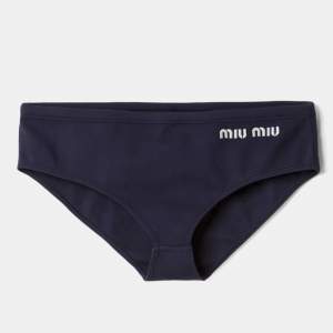 مملوكة مسبقًا Miu Miu Navy Blue Logo Embroidered Jersey Bikini Bottoms XS