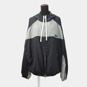 مملوكة مسبقًا Miumiu Technical Silk Zip-Up Blouson Size 40 Blue/Silver gray Polyester76% Silk24%