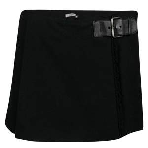 Miu Miu Black Wool Leather Buckle Detail Mini Skort S