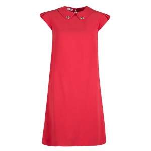 Miu Miu Red Embellished Collar Cap Sleeve Dress S