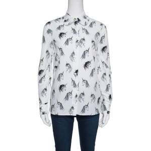 Miu Miu Special Collection Eri Wakiyama White Unicorn Printed Cotton Shirt M
