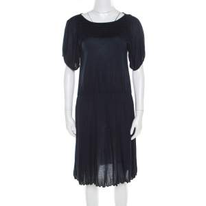 Miu Miu Navy Blue Cotton Jersey Gathered Dress S