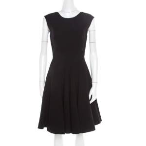 Miu Miu Black Wool Cutout Back Bow Detail Flared Dress S
