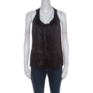 Miu Miu Black Satin Silk Pleat Front Sleeveless Blouse S