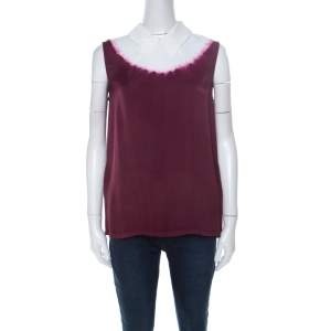 Miu Miu Burgundy White Ombre Coated Satin Sleeveless Top M 