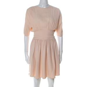 Miu Miu Pale Pink Crepe Clinched Waist Pleated Mini Dress S