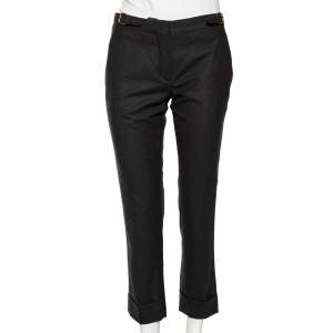 Miu Miu Grey Wool Buckled Waist Detailed Cropped Pants S