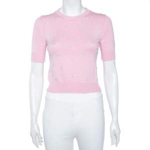 Miu Miu Pink Wool Knit Pearl Embellished Sweater XS