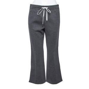 Miu Miu Grey Knit Logo Trimmed Zipped Hem Detailed Track Pants M