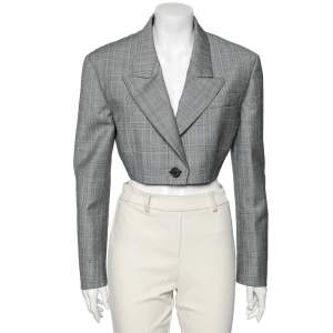 Miu Miu Grey Prince of Wales Check Wool Cropped Jacket M