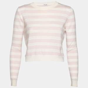 Miu Miu Cream & Pink Striped Perforated Wool Knit Jumper S