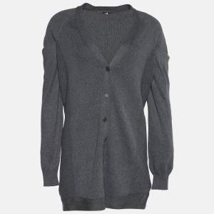 Miu Miu Grey Rib Knit Draped Sleeve Cardigan S