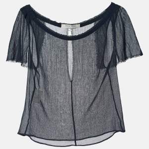 Miu Miu Dark Blue Cotton Sheer Top M