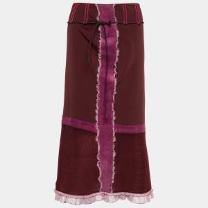 Miu Miu Brown/Pink Synthetic Flared Skirt S