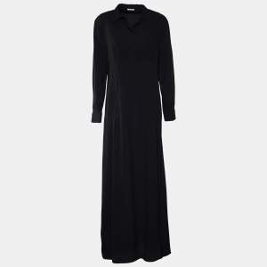 Miu Miu Black Crepe Collared Maxi Dress XS