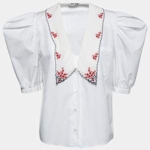 Miu Miu White Cotton Embroidered Oversized Collared Top S