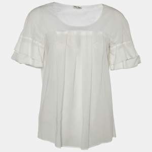 Miu Miu White Pleated Detail Cotton Top M