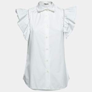 Miu Miu White Cotton Ruffled Sleeve Shirt S