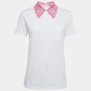 Miu Miu White Cotton Lace Collared T-Shirt L