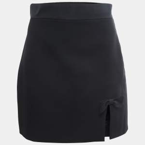 Miu Miu Black Wool Crepe Bow-Detail Mini Skirt M