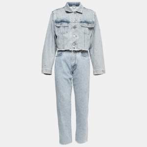 Miu Miu Blue Rhinestone-Embellished Denim Jacket & Jeans Set XS
