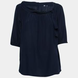Miu Miu Navy Blue Silk Tie-Neck Detail Blouse M