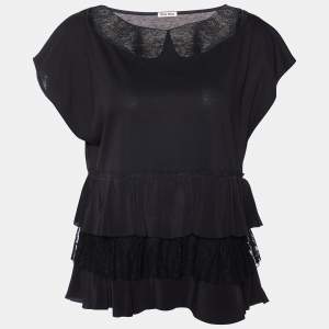 Miu Miu Black Knit & Lace Trim Tiered Top L