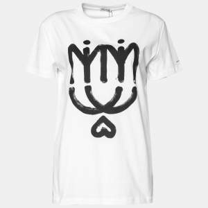 Miu Miu White Logo Printed Cotton Knit Crewneck T-Shirt S