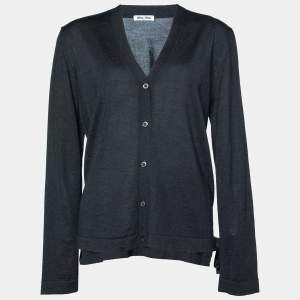 Miu Miu Black Wool & Silk Button Front Cardigan L