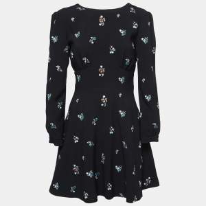 Miu Miu Black Crepe Sequin Embellished Plunge Back Dress S