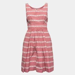 Miu Miu White & Red Printed Cotton Sleeveless Midi Dress M