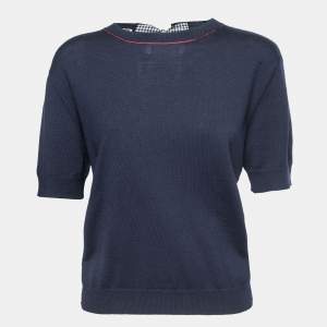 Miu Miu Navy Blue Knit Lace Bow Back Detail Sweater Top S