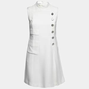 Miu Miu White Crepe Button Embellished Sleeveless Mini Dress S