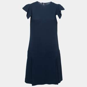 Miu Miu Navy Blue Crepe Ruffle Sleeve Short Dress M