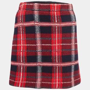 Miu Miu Red/Navy Blue Patterned Wool Knit Mini Skirt M