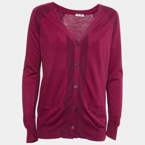 Miu Miu Magenta Pink Cashmere & Silk Knit Button Front Cardigan M
