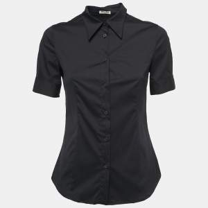 Miu Miu Black Cotton Blend Half Sleeve Button Front Shirt S