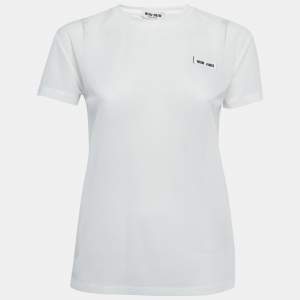 Miu Miu White Synthetic Crew Neck Short Sleeve T-Shirt M