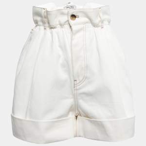 Miu Miu White Denim Elastic Waist Cuffed Shorts S