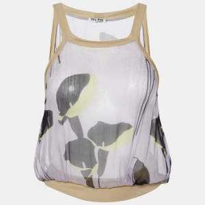 Miu Miu Purple Printed Silk & Knit Top M