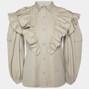Miu Miu Brown Cotton Ruffled Button Front Shirt XS
