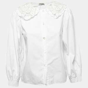 Miu Miu White Cotton & Lace Collar Detail Shirt S