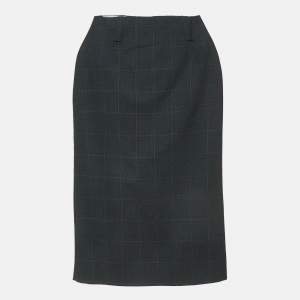 Miu Miu Grey Plaid Check Wool Blend Pencil Skirt XS