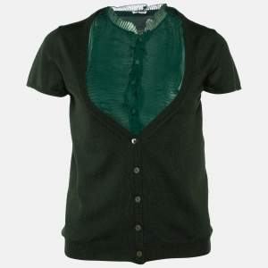 Miu Miu Green Silk & Wool Knit Ruffled Button Front Top M