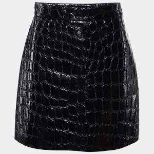 Miu Miu Black Crocodile Embossed Ciré Mini Skirt S