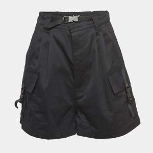 Miu Miu Black Logo Print Black Belted Cargo Shorts S