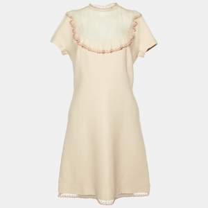 Miu Miu Beige Crepe Embellished Mini Dress M