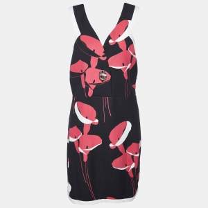 Miu Miu Black Floral Print Cady Turn Lock Detail Sleeveless Dress M