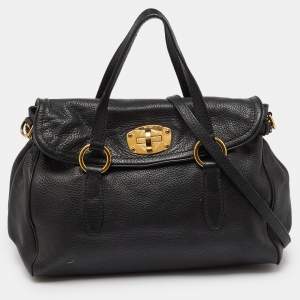 Miu Miu Black Vitello Leather Flap Satchel