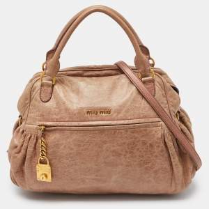 Miu Miu Dusty Pink Leather Lily Distressed Satchel